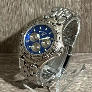 Vintage Blue Fossil Stainless Steel Men’s Watch With New Battery